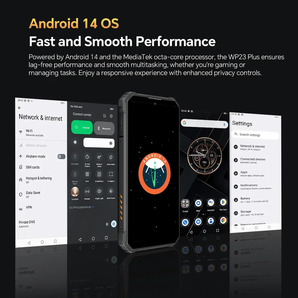 OUKITEL WP23 Plus Rugged Smartphone | 24GB+256GB, 10600mAh Battery, 6.52” Display, Android 14, IP68 Waterproof & Shockproof
