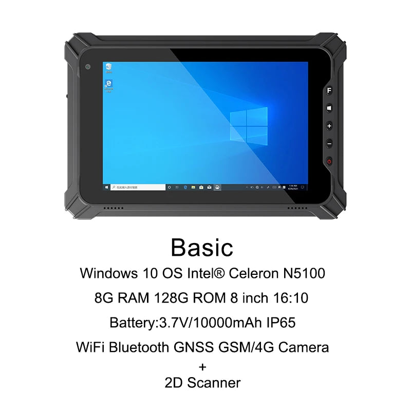 8” Rugged Windows Tablet – 8GB + 128GB, 4G, Wi-Fi, Barcode Scanner | Industrial Handheld PC
