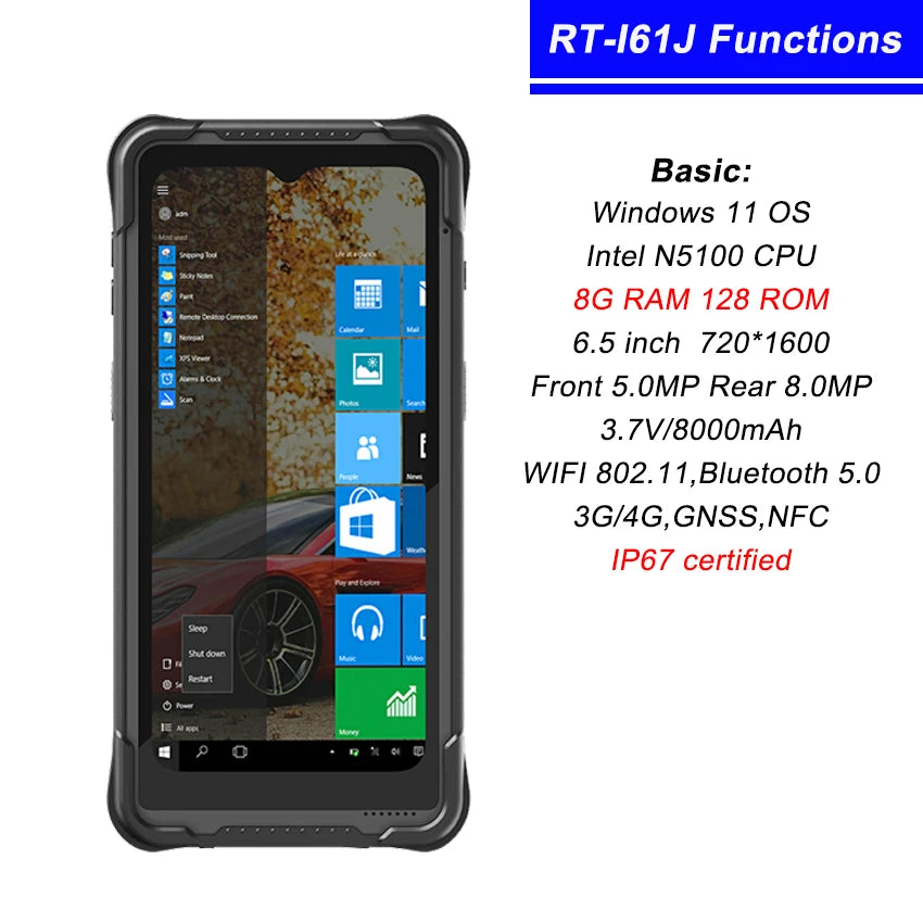 6.5" Rugged Windows 11 Handheld PDA
Intel N5100 · 8GB RAM + 128GB Storage · IP67 Waterproof · Industrial Data Collector