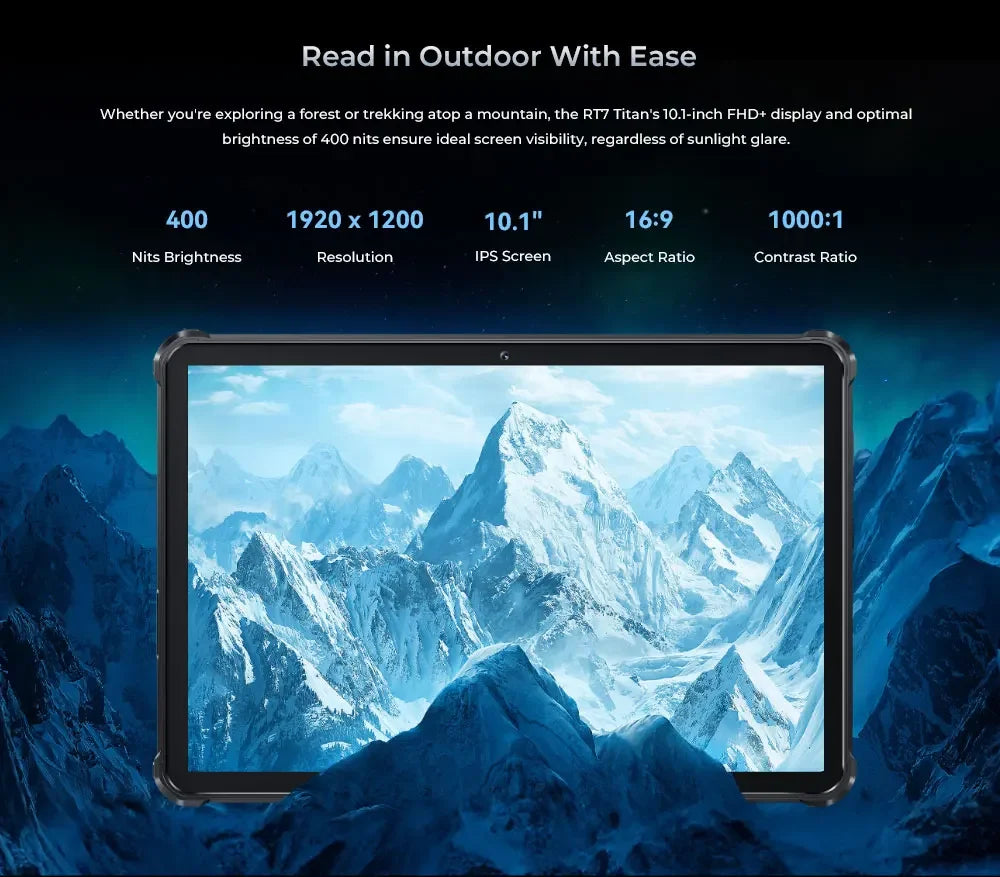 Oukitel RT7 Titan Rugged Android Tablet | 10.1” FHD+ Display, 32000mAh Battery, 8GB RAM + 256GB Storage, 32MP + 48MP Cameras, Android 13, 4G LTE