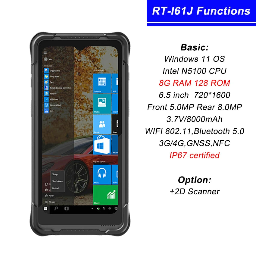 6.5" Rugged Windows 11 Handheld PDA
Intel N5100 · 8GB RAM + 128GB Storage · IP67 Waterproof · Industrial Data Collector