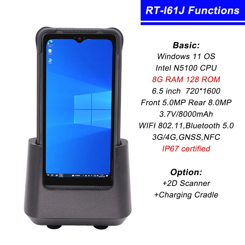 6.5" Rugged Windows 11 Handheld PDA
Intel N5100 · 8GB RAM + 128GB Storage · IP67 Waterproof · Industrial Data Collector