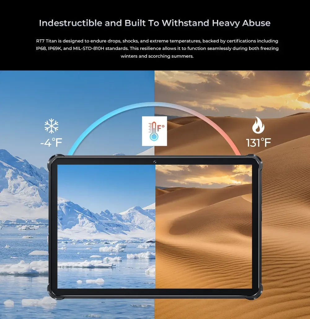 Oukitel RT7 Titan Rugged Android Tablet | 10.1” FHD+ Display, 32000mAh Battery, 8GB RAM + 256GB Storage, 32MP + 48MP Cameras, Android 13, 4G LTE