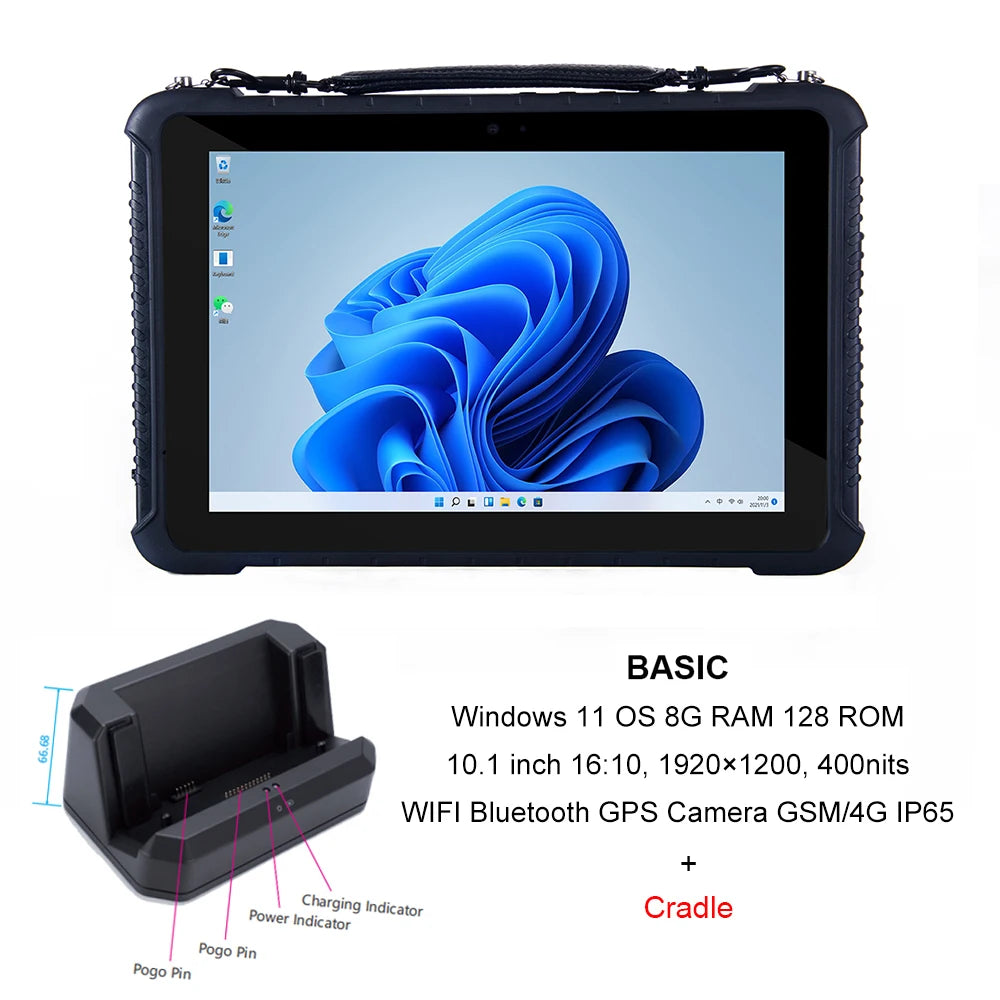 10” Rugged Windows Tablet | 8GB RAM, 128GB SSD, Waterproof, Shockproof, Barcode Scanner, Car Mount