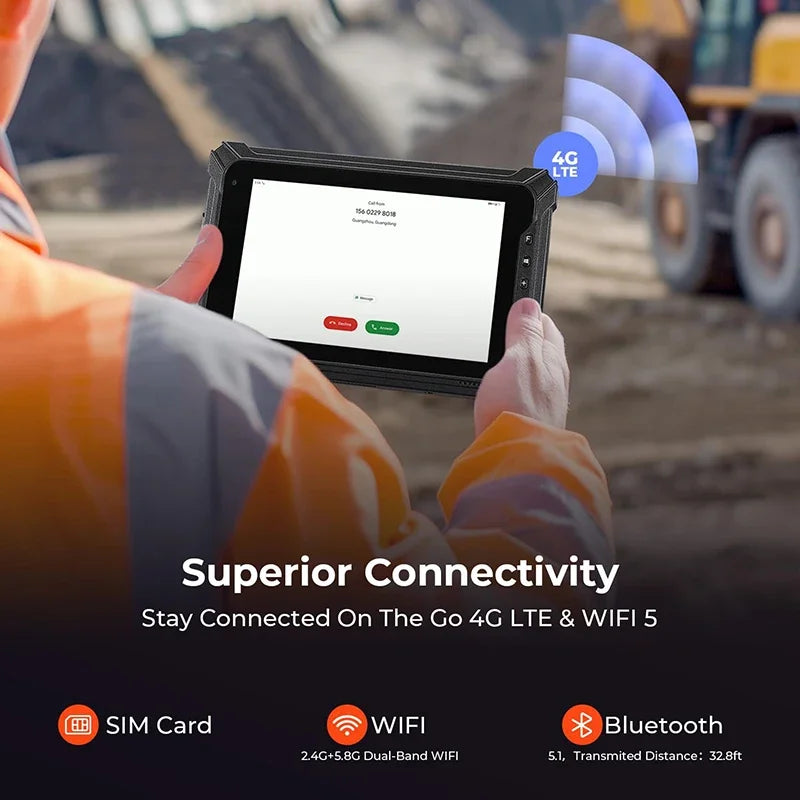 8” Rugged Windows Tablet – 8GB + 128GB, 4G, Wi-Fi, Barcode Scanner | Industrial Handheld PC