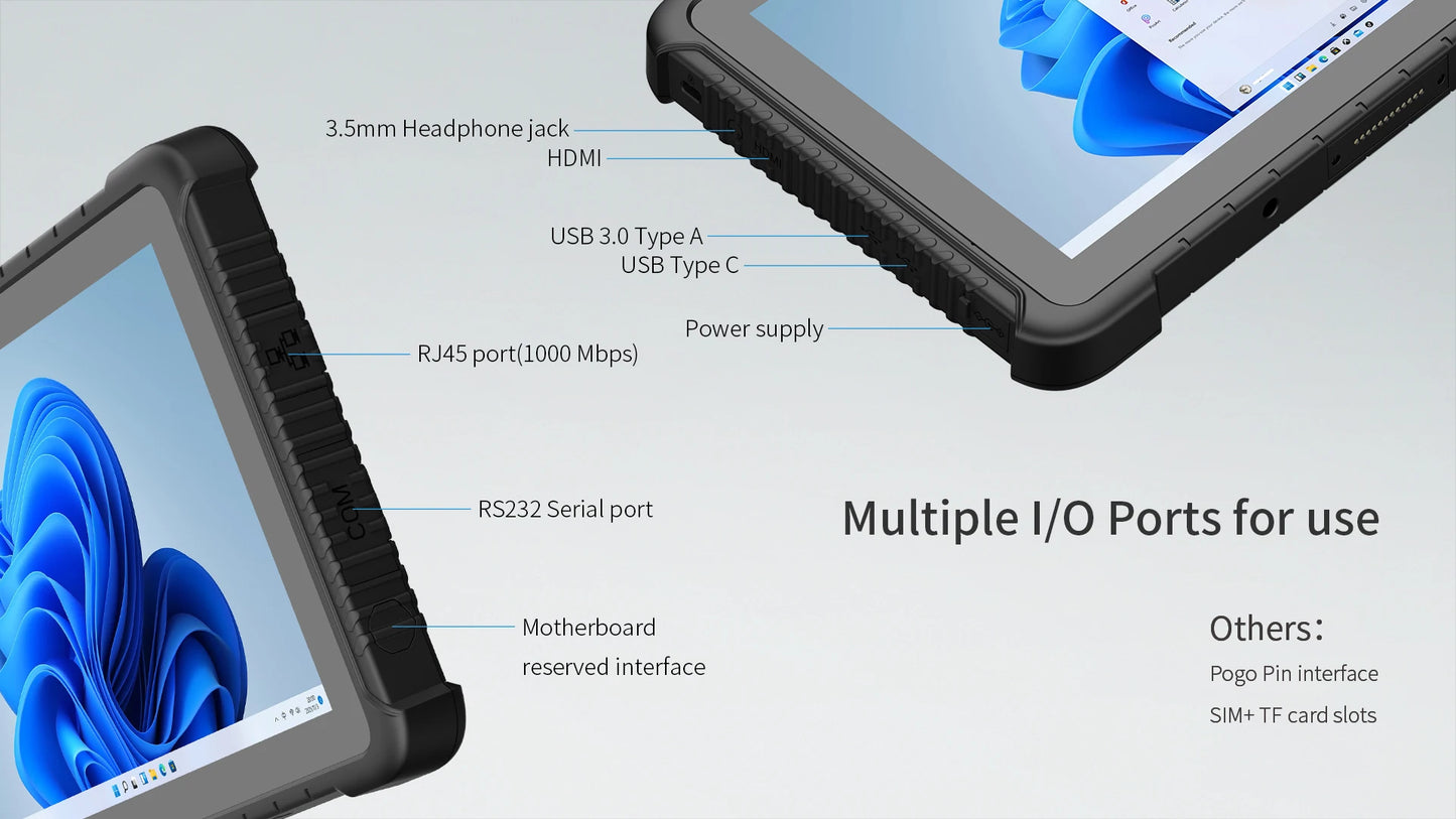 10” Rugged Windows Tablet | 8GB RAM, 128GB SSD, Waterproof, Shockproof, Barcode Scanner, Car Mount