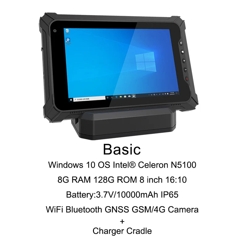 8” Rugged Windows Tablet – 8GB + 128GB, 4G, Wi-Fi, Barcode Scanner | Industrial Handheld PC