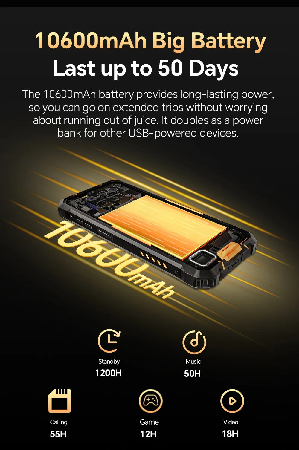 OUKITEL WP23 Plus Rugged Smartphone | 24GB+256GB, 10600mAh Battery, 6.52” Display, Android 14, IP68 Waterproof & Shockproof